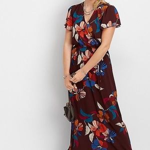 Dark Burgundy/Brown Floral Maxi Dress